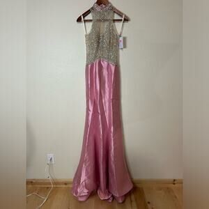 La Femme by GiGi 24562 light pink satin beaded mermaid gown NEW 0